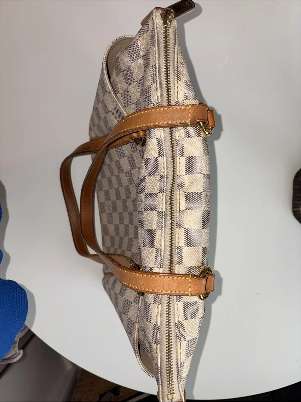 Louis Vuitton Damier Azur Canvas Shoulder Bag in Beige and Brown
